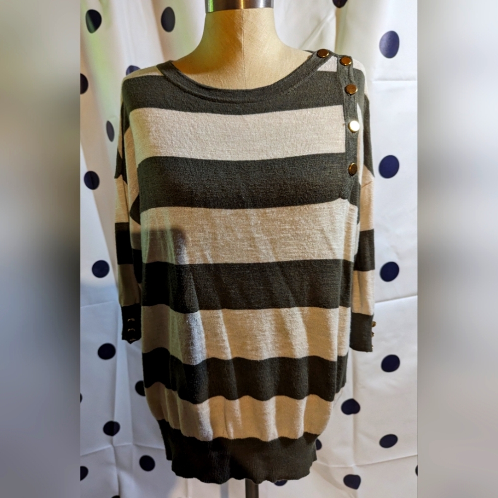 Ann Taylor Green & Tan Striped Sweater